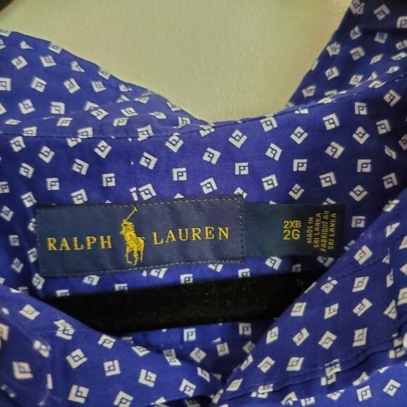 Ralph Lauren Big and Tall Blue Printed Short Sleeve Button Down Shirt - Picture 3 of 6